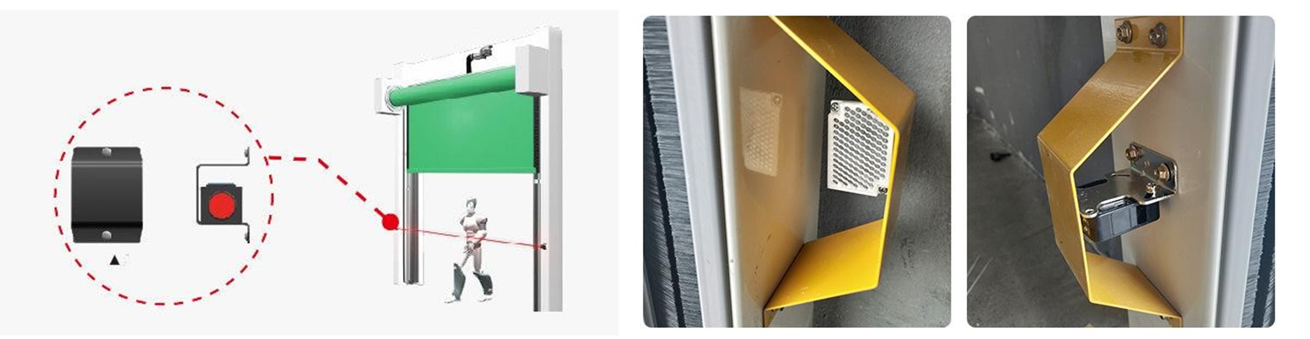 Diagram of an access gate system showing a control unit and reader directing a person through a turnstile barrier (informative image).